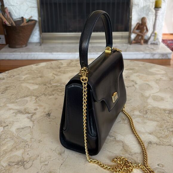 Bally Structured Leather Kelly Style Satchel Bag Detachable Metal Chain Strap - Picture 4 of 16